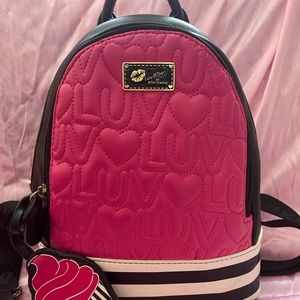 Luv Betsey Johnson Mini Backpack Pink Striped Cupcake Purse Charm